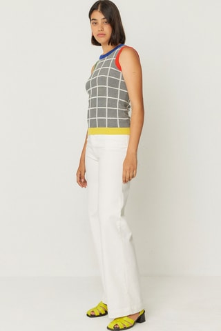 Calças direitas de cintura alta em algodão biológico Ainhize - Branco