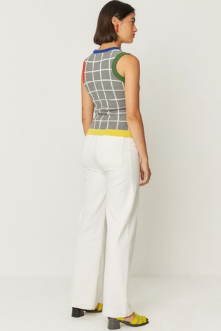 Calças direitas de cintura alta em algodão biológico Ainhize - Branco