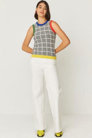 Calças direitas de cintura alta em algodão biológico Ainhize - Branco