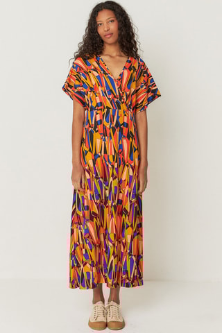 Vestido midi em algodão biológico Leire - Multicor