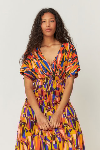 Vestido midi em algodão biológico Leire - Multicor