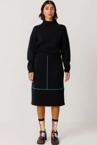 Saia direita em algodão biológico cintura alta Alda - Preto