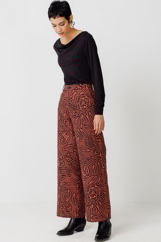 Calças direitas em algodão biológico cintura alta Napari - Laranja e preto