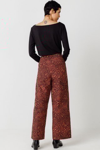 Calças direitas em algodão biológico cintura alta Napari - Laranja e preto