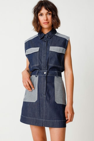 Saia direita em ganga e cintura alta em algodão biológico Demiku - Azul