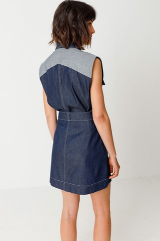 Saia direita em ganga e cintura alta em algodão biológico Demiku - Azul