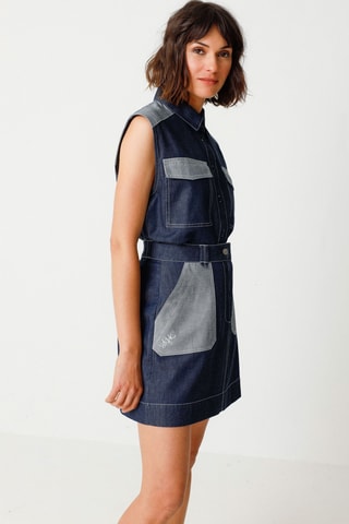 Saia direita em ganga e cintura alta em algodão biológico Demiku - Azul