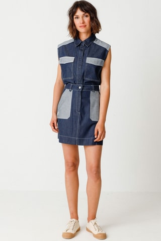 Saia direita em ganga e cintura alta em algodão biológico Demiku - Azul