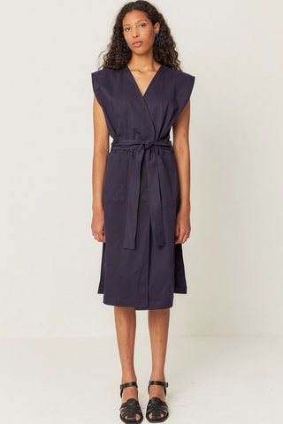 Vestido traçado em algodão biológico Lurra - Azul-marinho