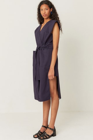 Vestido traçado em algodão biológico Lurra - Azul-marinho