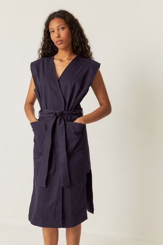 Vestido traçado em algodão biológico Lurra - Azul-marinho