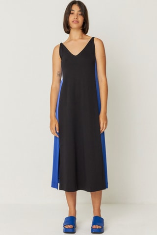 Vestido trapézio em algodão biológico Uda - Preto e azul