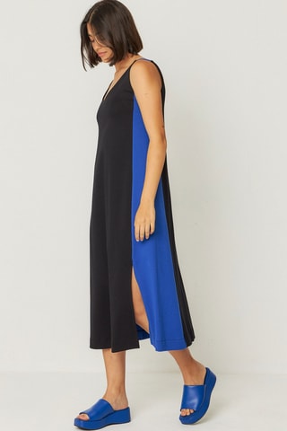 Vestido trapézio em algodão biológico Uda - Preto e azul