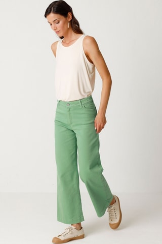 Calças direitas em algodão biológico Ane - Verde