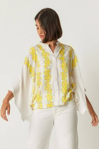 Camisa oversize Doltza - Branco e amarelo