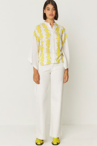 Camisa oversize Doltza - Branco e amarelo