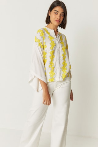 Camisa oversize Doltza - Branco e amarelo