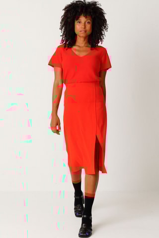 Saia direita cintura alta em algodão biológico Baiza - Vermelho