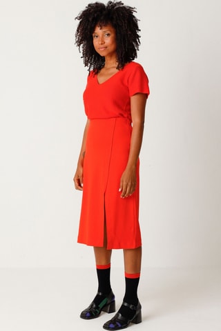 Saia direita cintura alta em algodão biológico Baiza - Vermelho