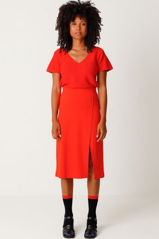 Saia direita cintura alta em algodão biológico Baiza - Vermelho