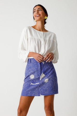 Saia direita cintura alta em algodão biológico Bake - Azul