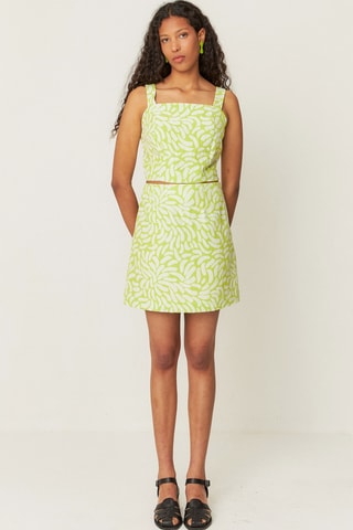 Saia direita cintura alta em algodão biológico Ilazki - Amarelo e branco