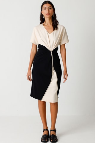 Vestido direito em algodão biológico Susane - Bege e preto