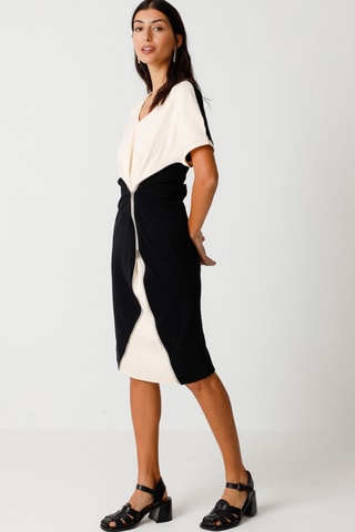 Vestido direito em algodão biológico Susane - Bege e preto