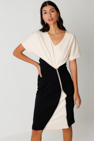 Vestido direito em algodão biológico Susane - Bege e preto