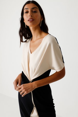 Vestido direito em algodão biológico Susane - Bege e preto