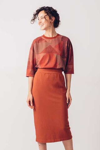 Saia justa de cintura subida em algodão biológico Anue - Vermelho-tijolo - Laranja-escuro