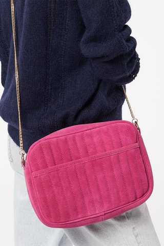 Sac bandoulière en croûte de cuir - Rose - Etam