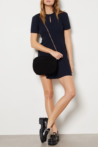 Sac bandoulière en croûte de cuir - Noir - Etam