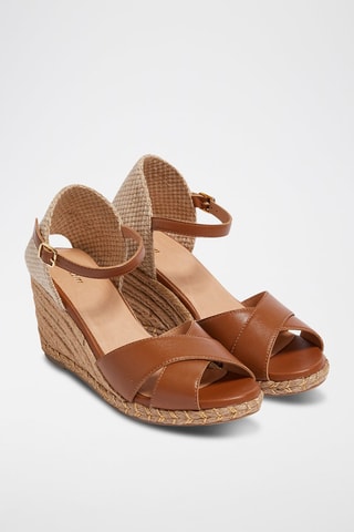 Sandales compensées en cuir - Marron - Etam