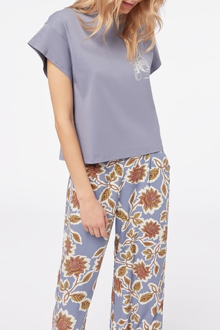 Pantalon de pyjama 7/8 Bastie - Bleu clair et marron - Etam