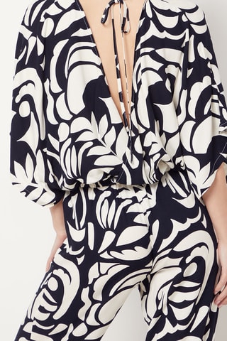 Crop top de pyjama Belin - Bleu marine et écru - Etam