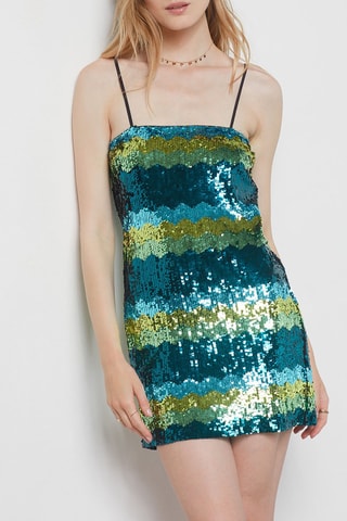 Robe droite - Bleu et vert - Etam