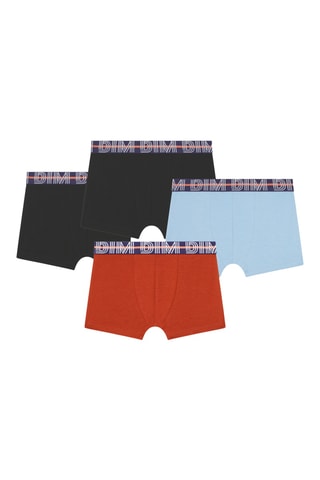 4 boxers Cotton Stretch Kids - Noir et ciel - Dim