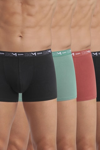 4 boxers Coton Stretch - Noir et vert clair - Dim