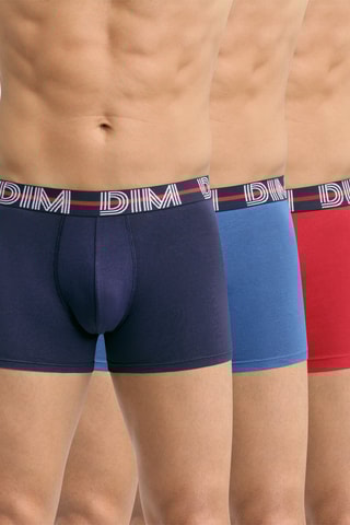 3 boxers Dim Powerful Rouge, bleu cobalt et bleu encre - Dim