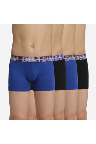 4 boxers Coton stretch - Bleu et noir - Dim
