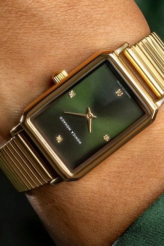 Relógio de quartzo em aço e diamante - Dourado e verde