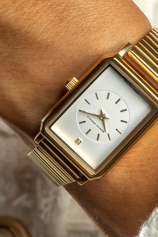 Relógio de quartzo em aço e diamante - Dourado e branco