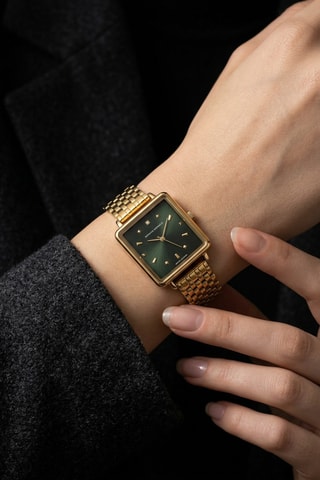 Relógio de quartzo em aço e diamantes - Dourado e verde