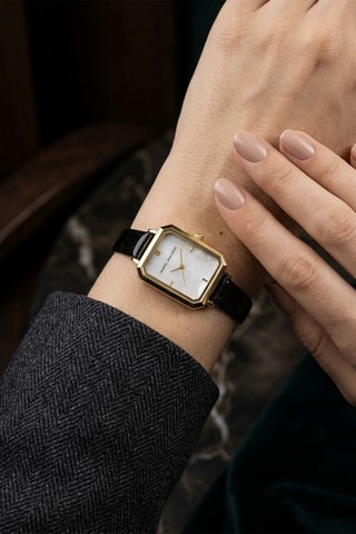 Relógio de quartzo em couro - Preto e dourado - Marc Malone