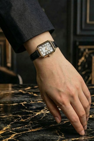 Relógio de quartzo em couro - Preto e dourado - Marc Malone