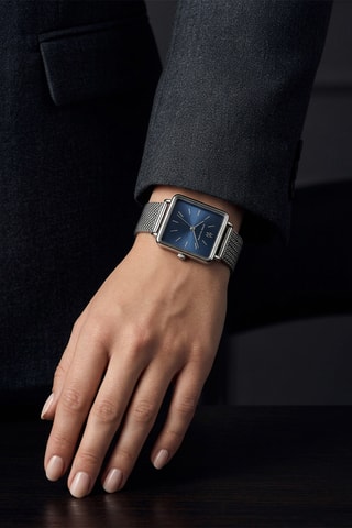 Relógio de quartzo em aço - Prateado e azul - Marc Malone