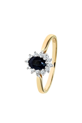 Bague - Or jaune, saphir et diamants