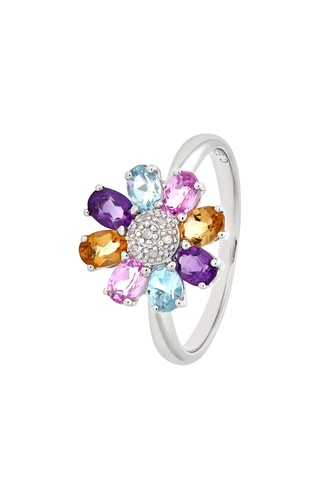 Bague - Or blanc, diamants, citrines, améthystes, topazes et saphirs