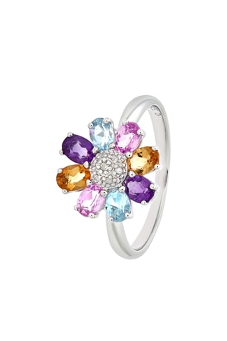 Bague - Or blanc, diamants, citrines, améthystes, topazes et saphirs